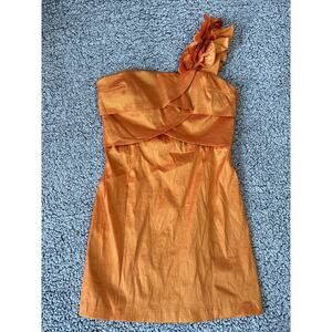 Olivia Sz XXL One Shoulder Mini Dress Orange Textured Layered Ruffle Strap